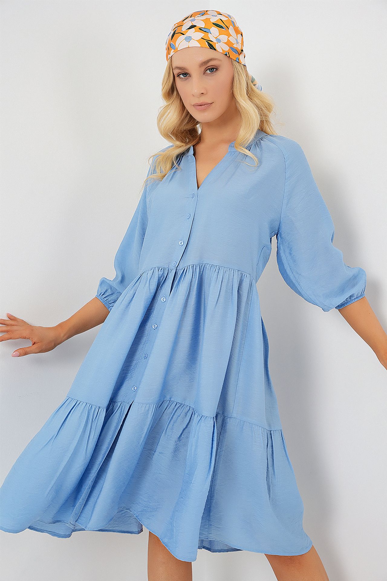 BDART Textured Midi Dress with Button Closure