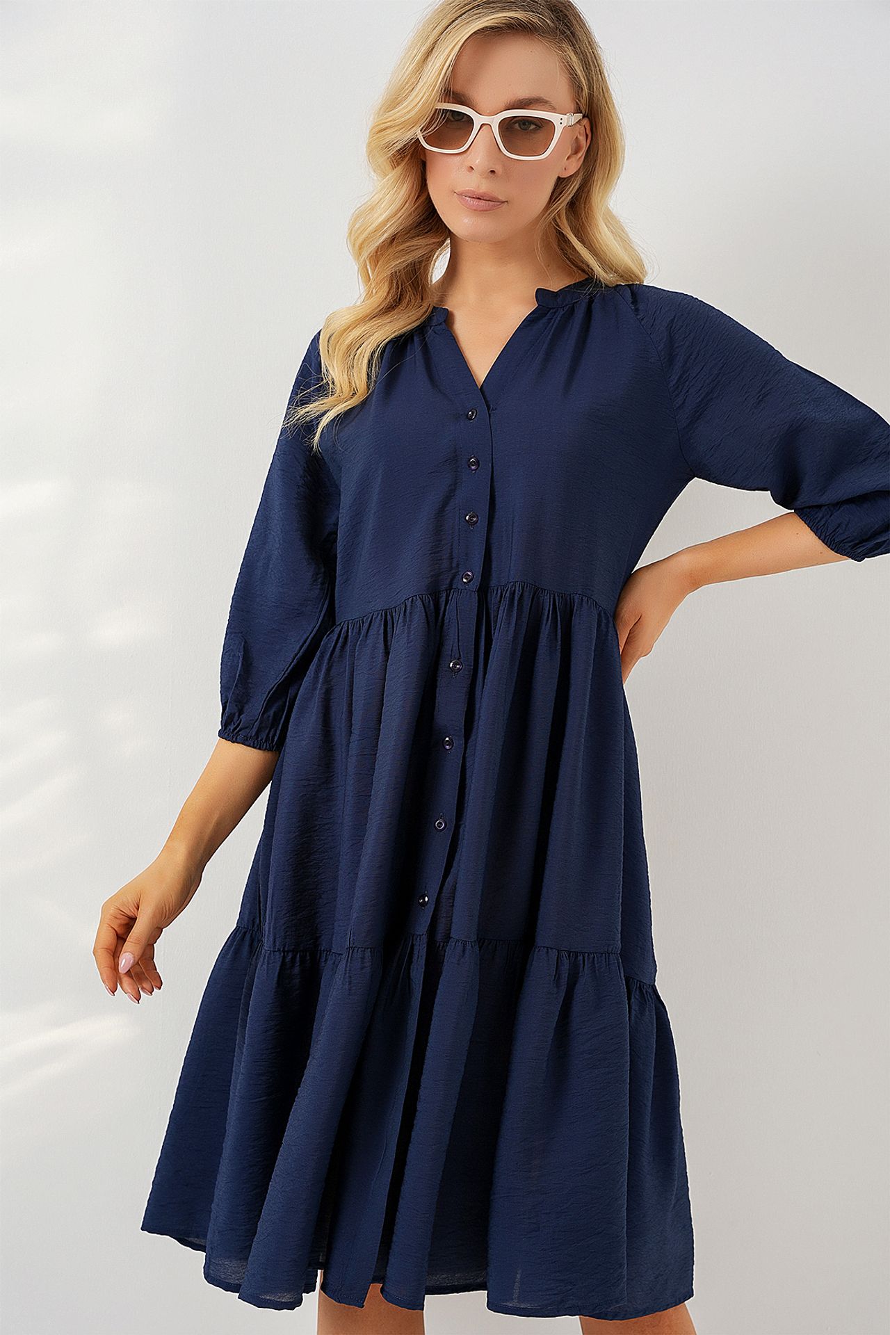 BDART Textured Midi Dress with Button Closure 1