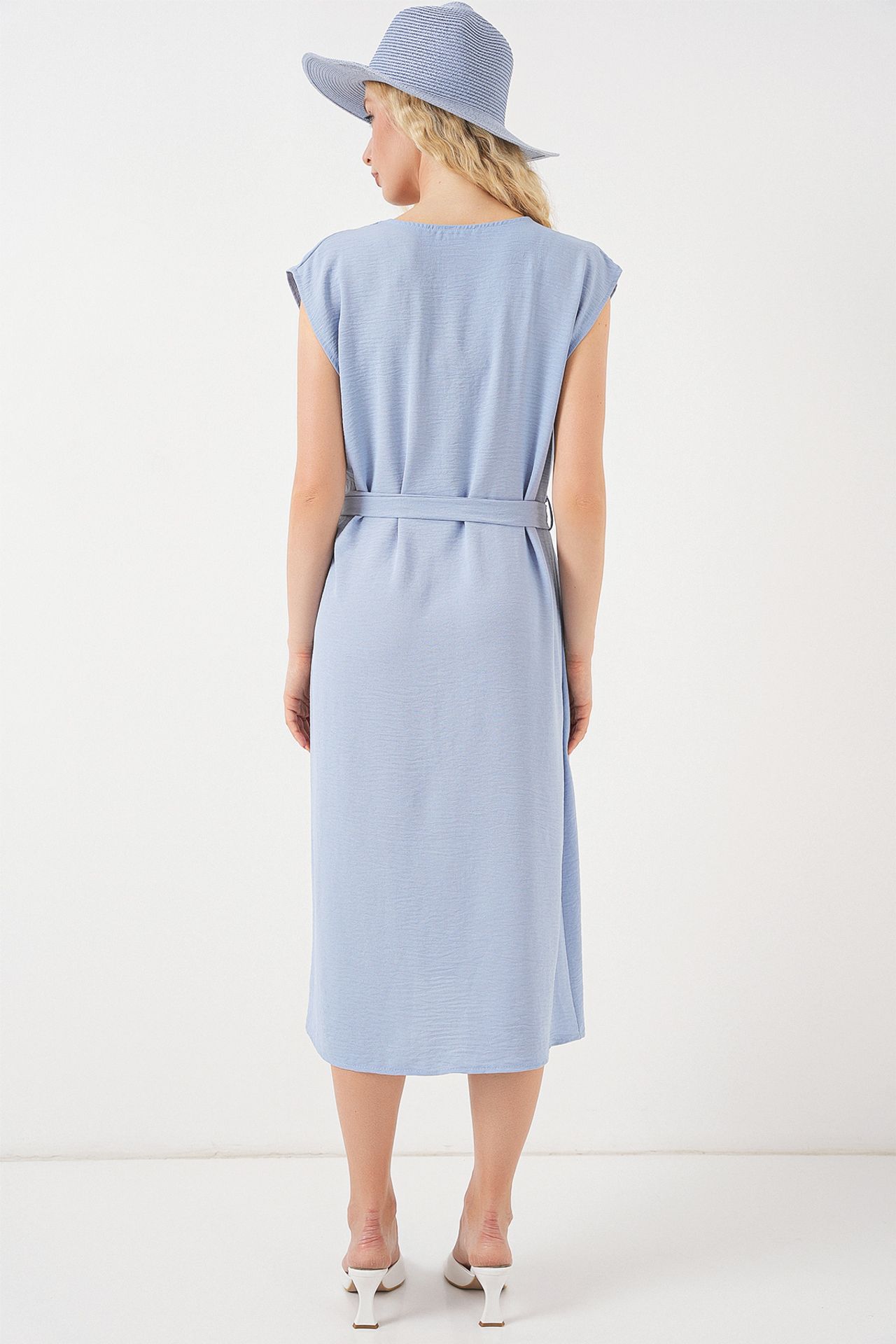 BDART Textured V-Neck Midi Dress with Button Closure 6