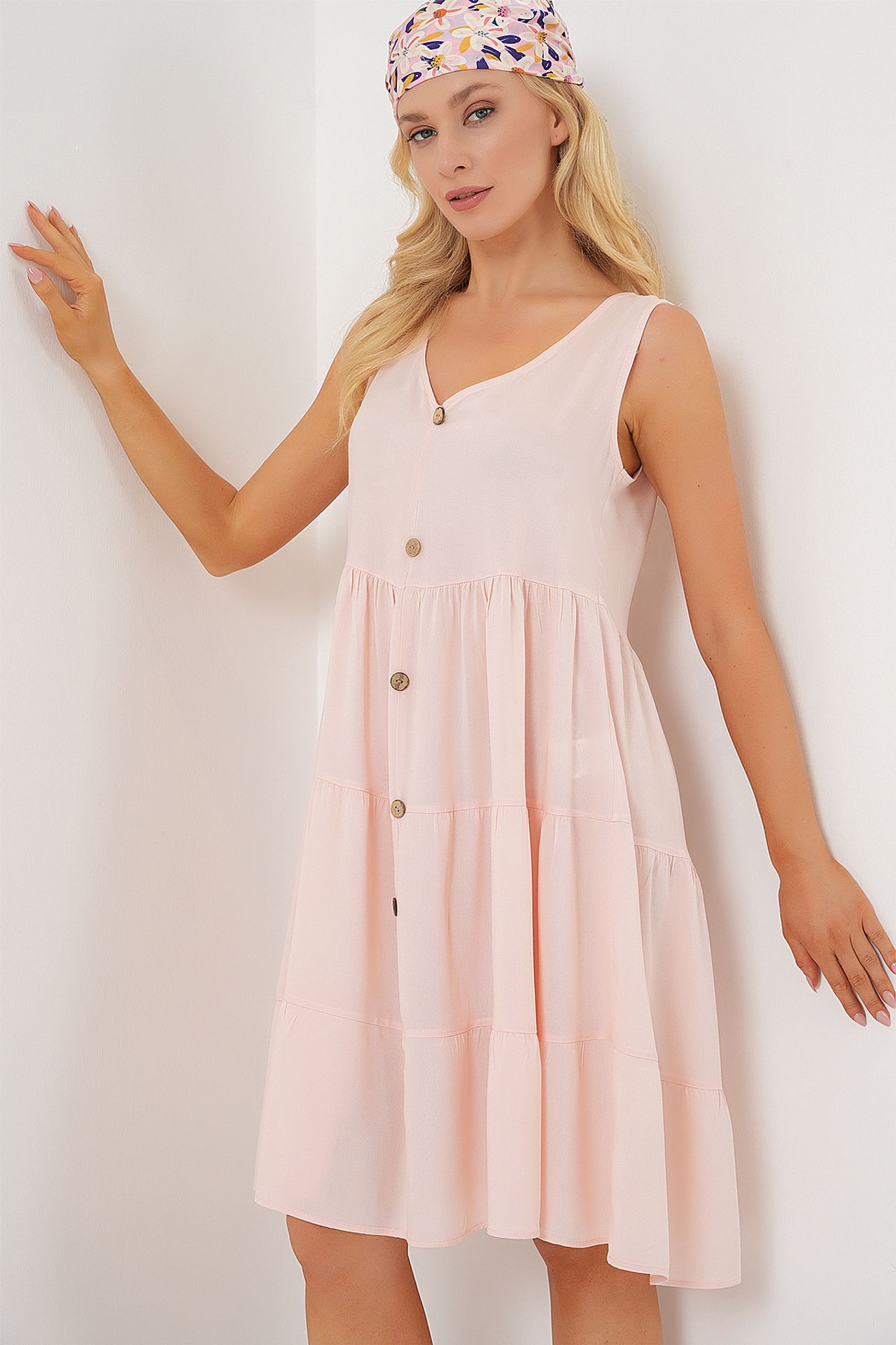 BDART V-Neck Sleeveless Mini Dress with Button Detail 1