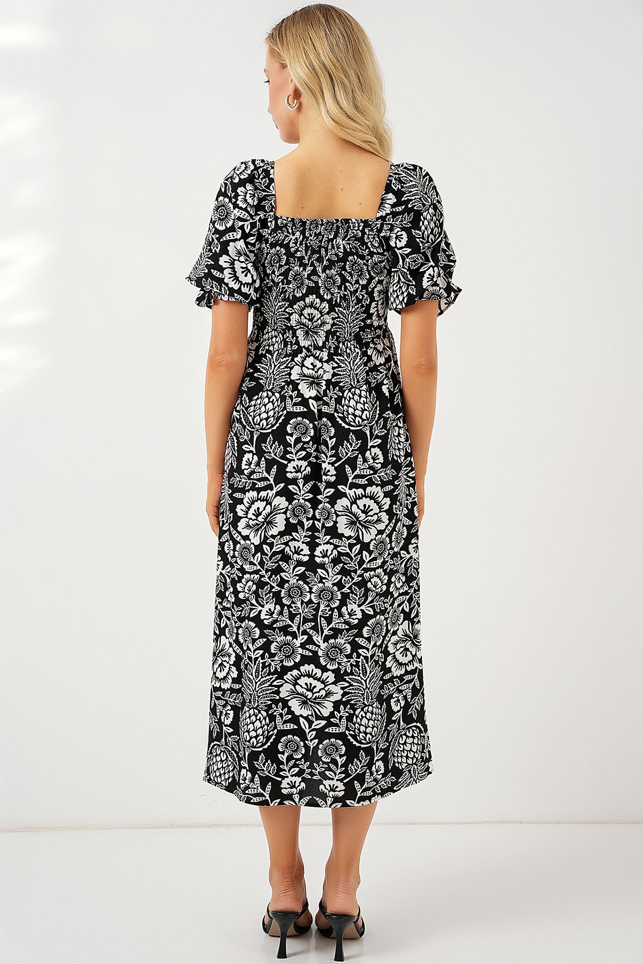 BDART Floral Midi Dress with Square Collar and Slit 6