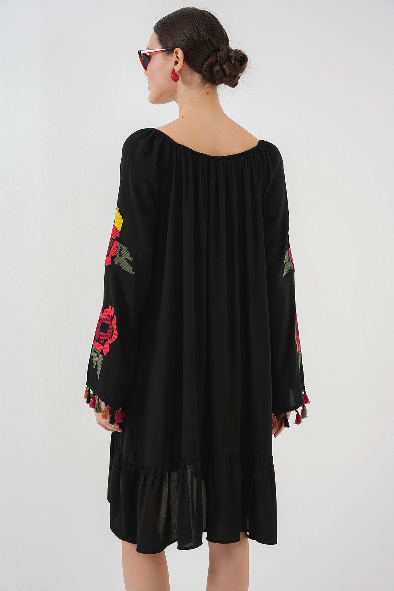 BDART Embroidered Midi Dress with Ruffle and Tie Closure 5