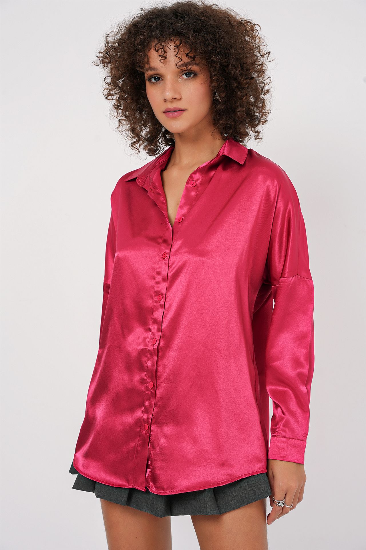 Oversized Satin Button-Front Shirt 1