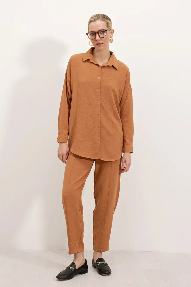 BDART Oversized Textured Seersucker Two-Piece Set with Shirt Collar
