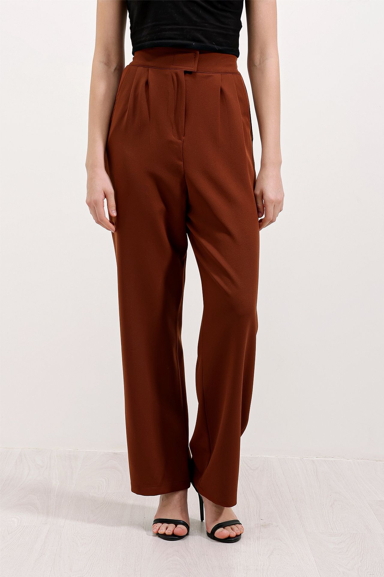 High Waist Wide Leg Pleated Satin Trousers 1