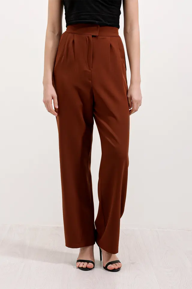 High Waist Wide Leg Pleated Satin Trousers