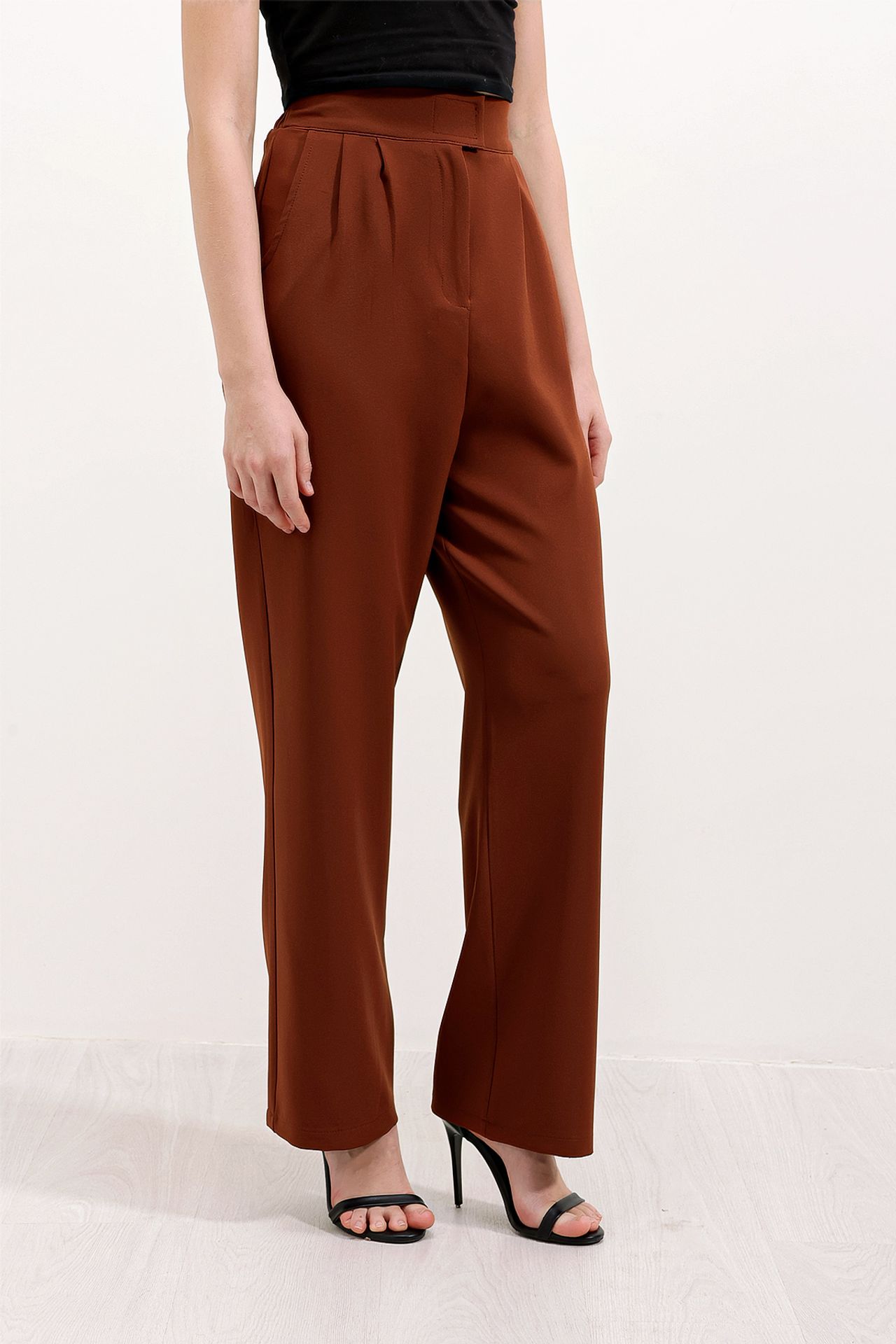 High Waist Wide Leg Pleated Satin Trousers 2