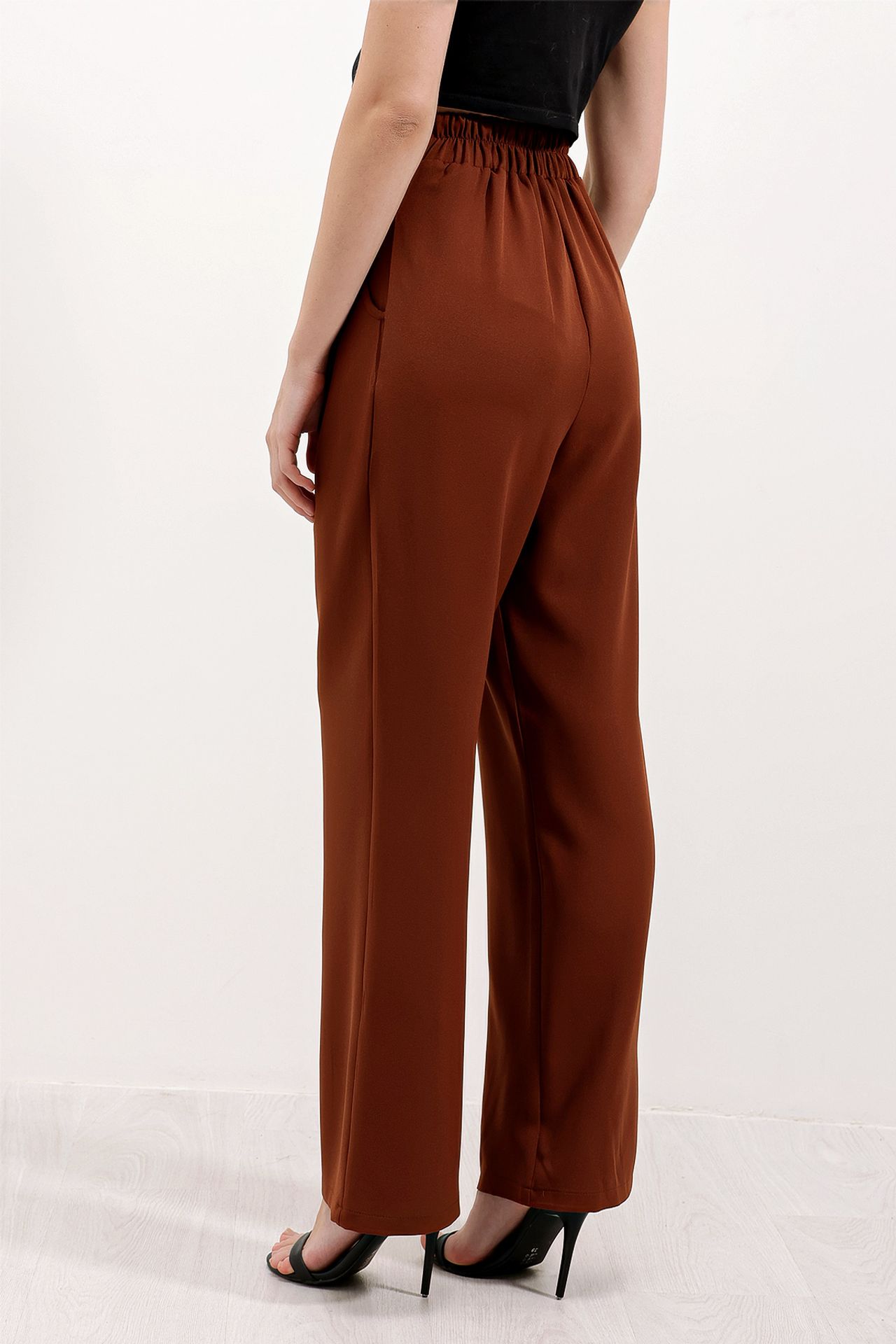 High Waist Wide Leg Pleated Satin Trousers 4