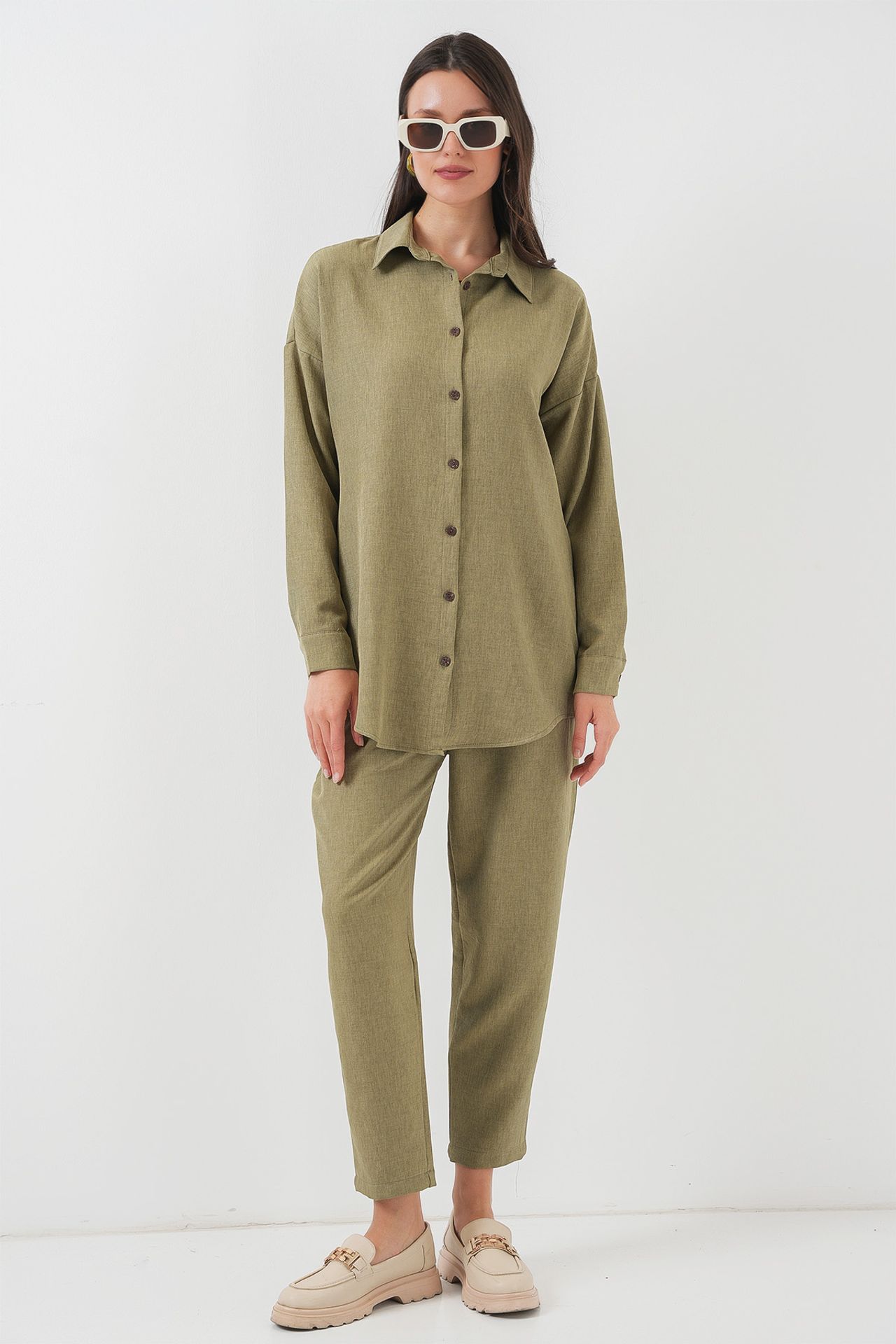 BDART Linen Blend Long Sleeve Shirt and Pants Co-ord Set