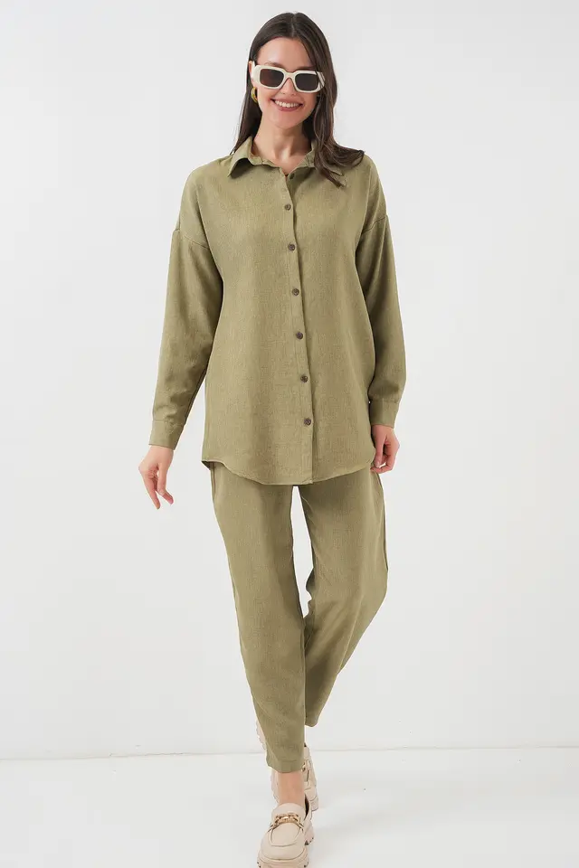 BDART Linen Blend Long Sleeve Shirt and Pants Co-ord Set