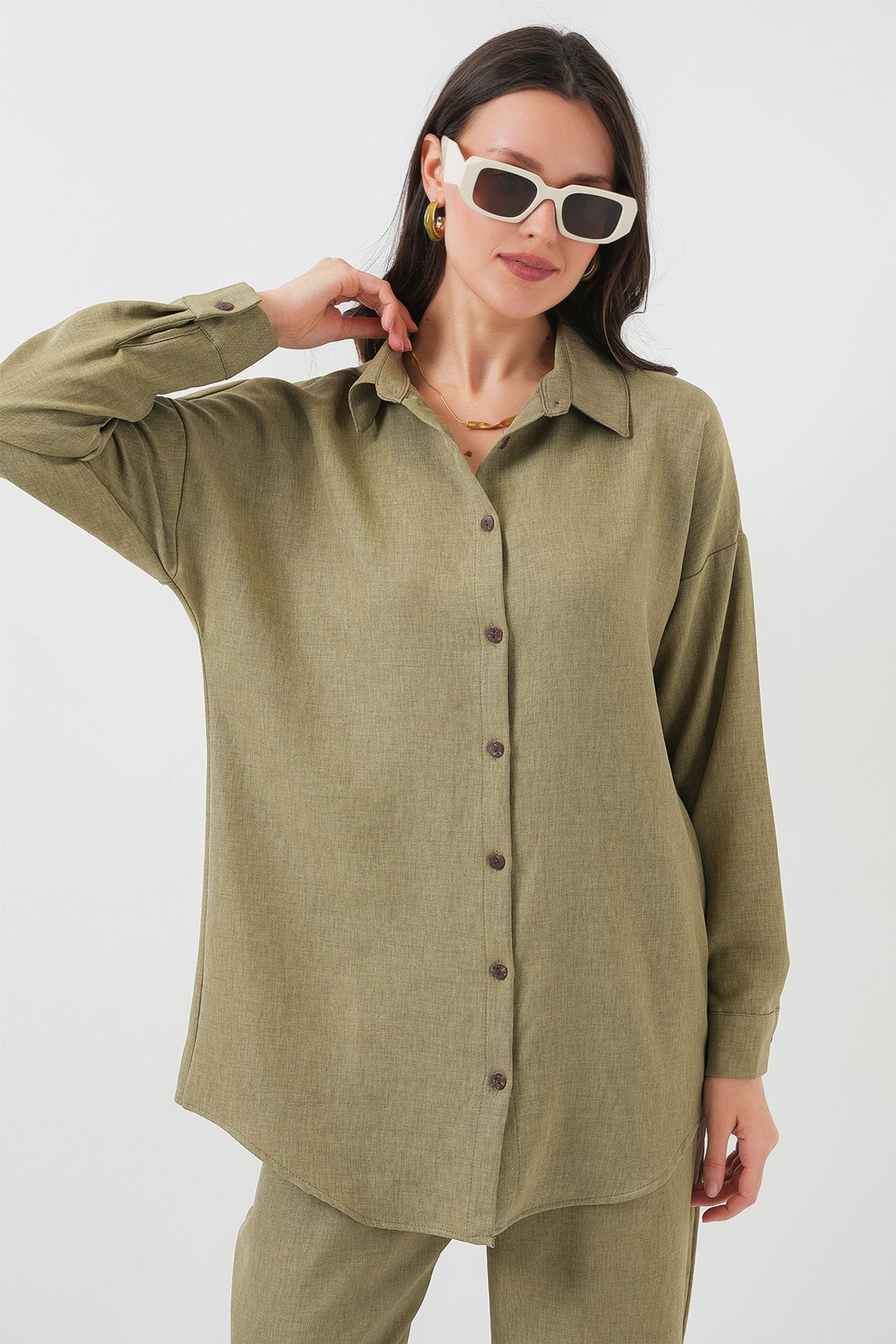 BDART Linen Blend Long Sleeve Shirt and Pants Co-ord Set