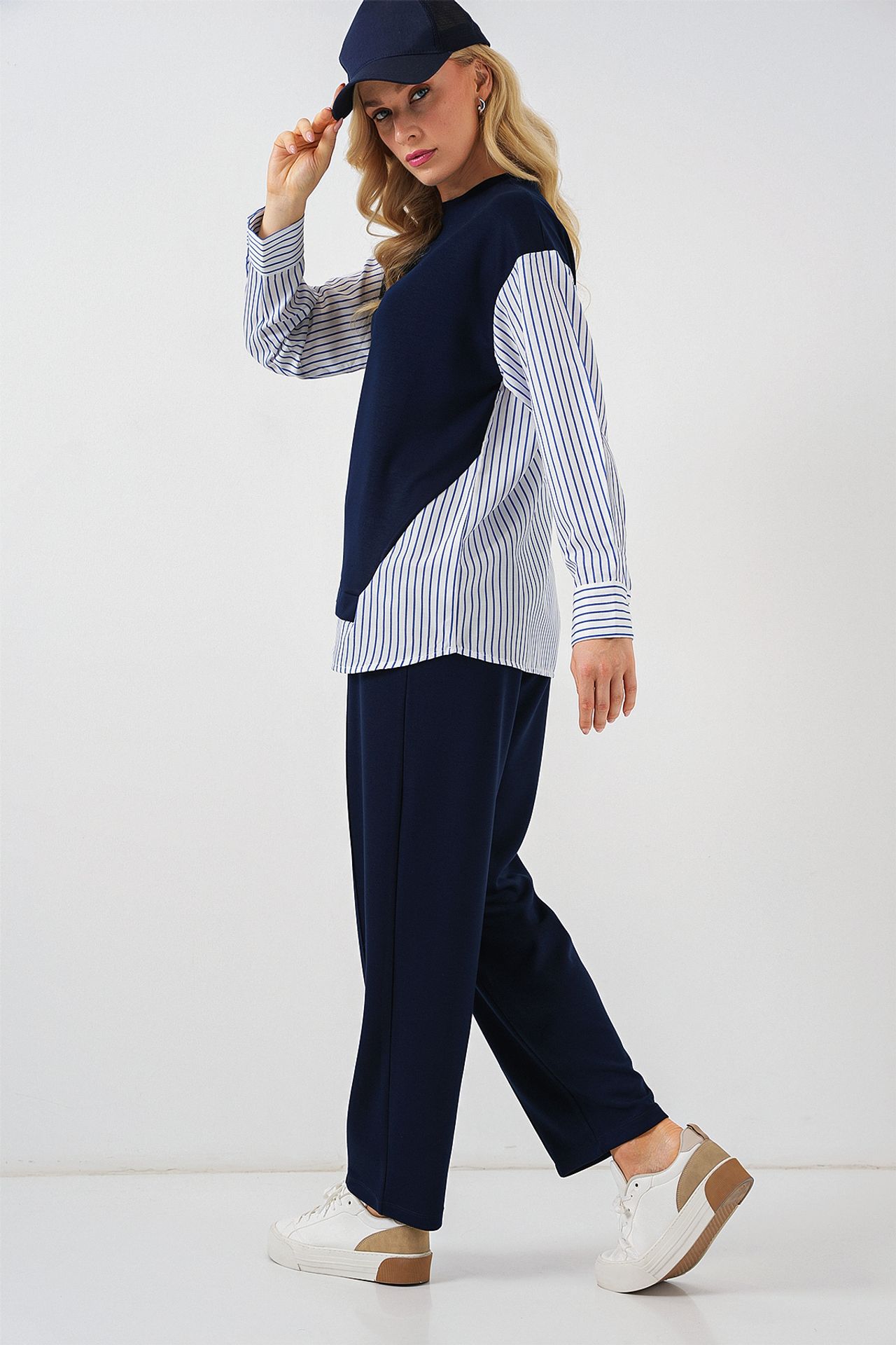 BDART Striped Long Crew Neck Two-Piece Coord Set 1