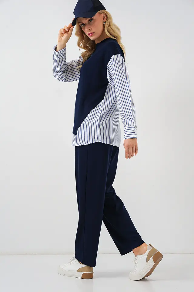 BDART Striped Long Crew Neck Two-Piece Coord Set