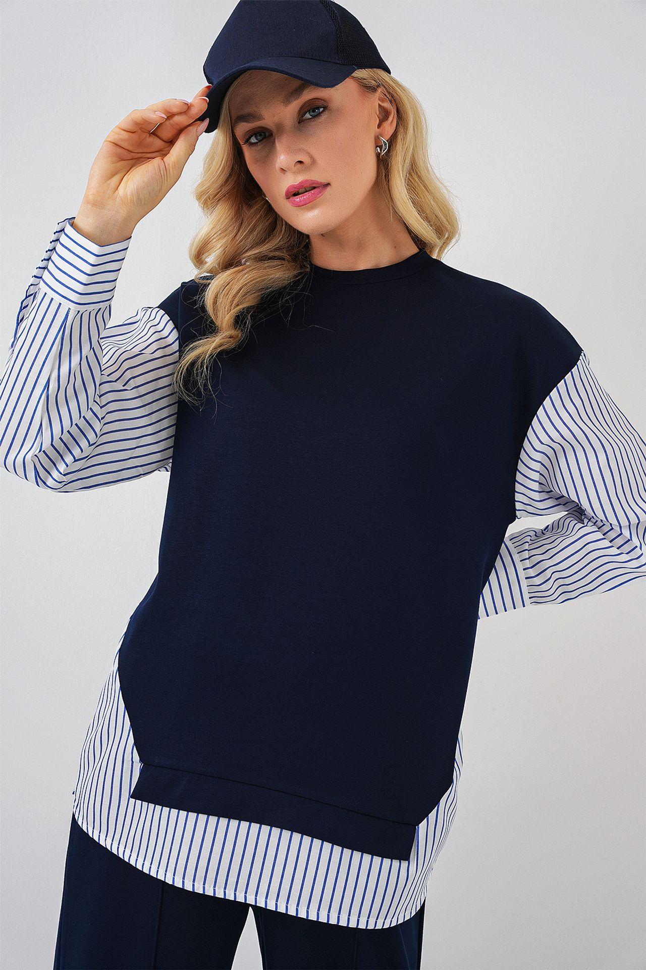 BDART Striped Long Crew Neck Two-Piece Coord Set 2