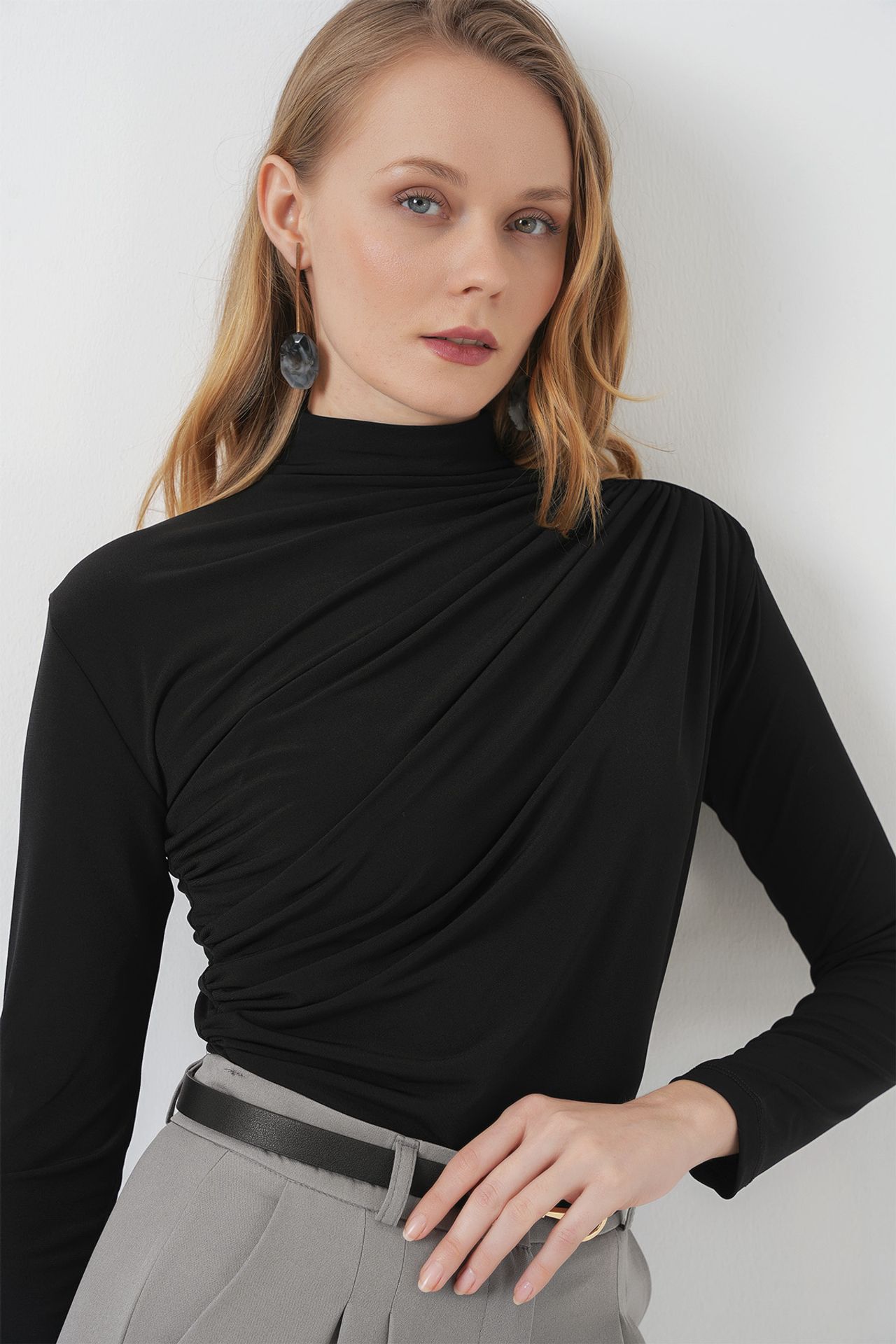 BDART Fitted Turtleneck Blouse with Drape Detail 1