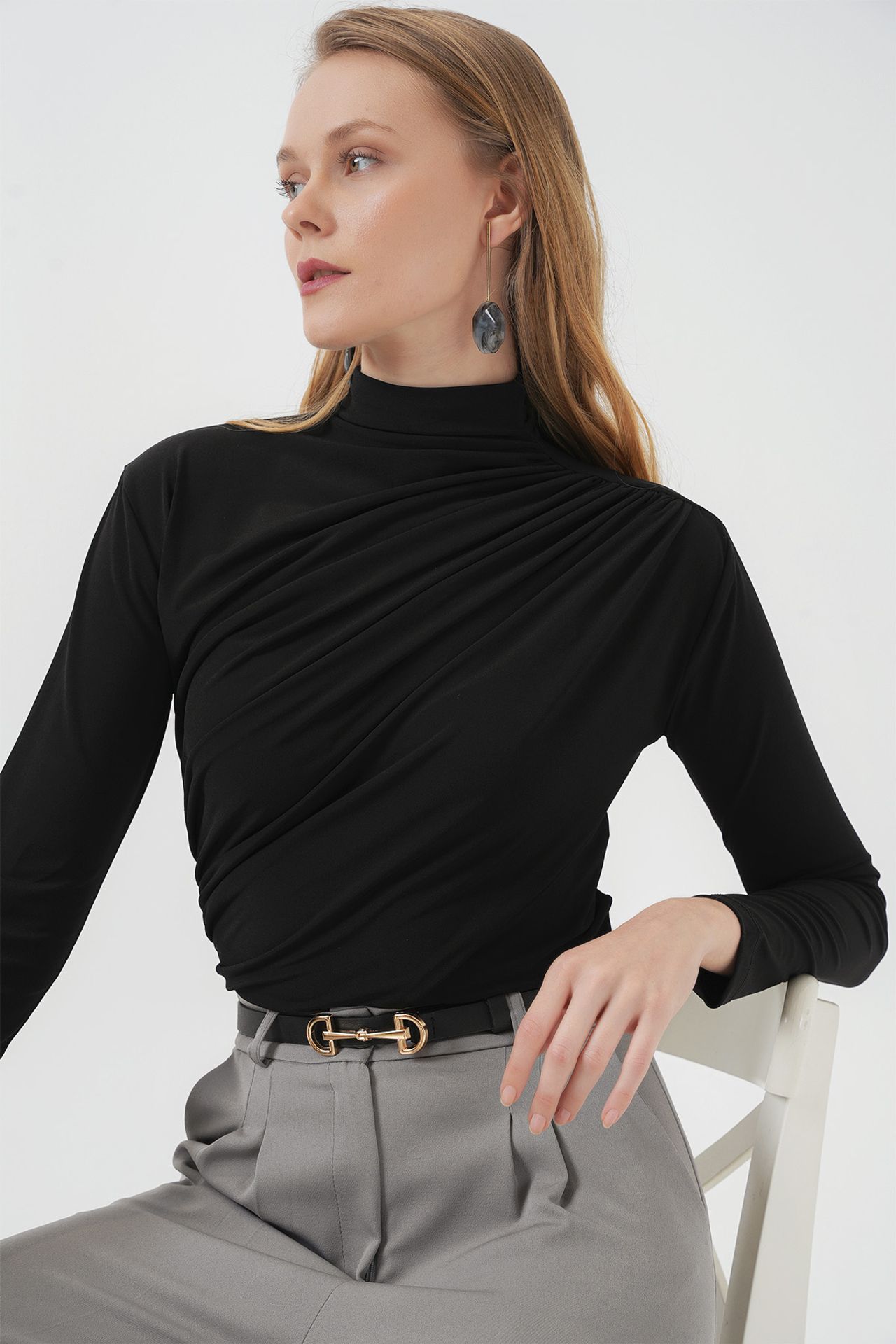 BDART Fitted Turtleneck Blouse with Drape Detail 3