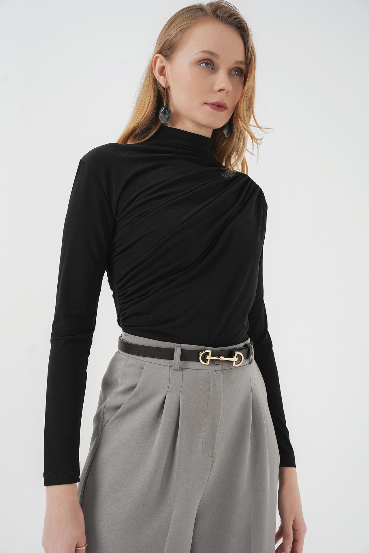 BDART Fitted Turtleneck Blouse with Drape Detail 4