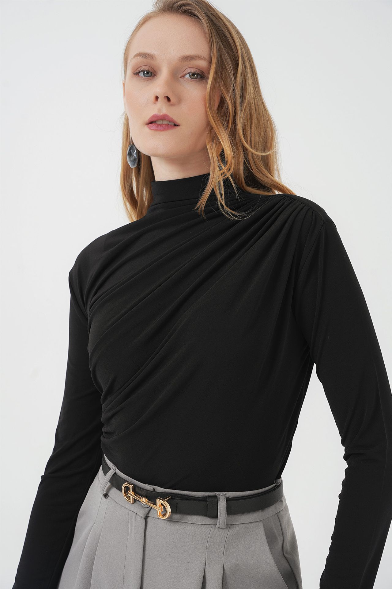 BDART Fitted Turtleneck Blouse with Drape Detail 5