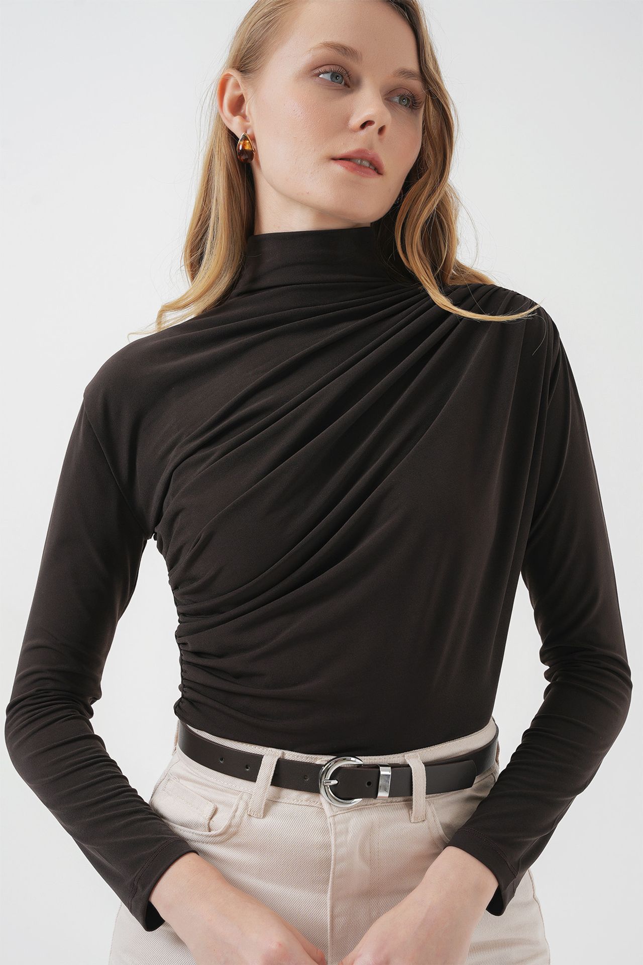 BDART Fitted Turtleneck Blouse with Drape Detail 1