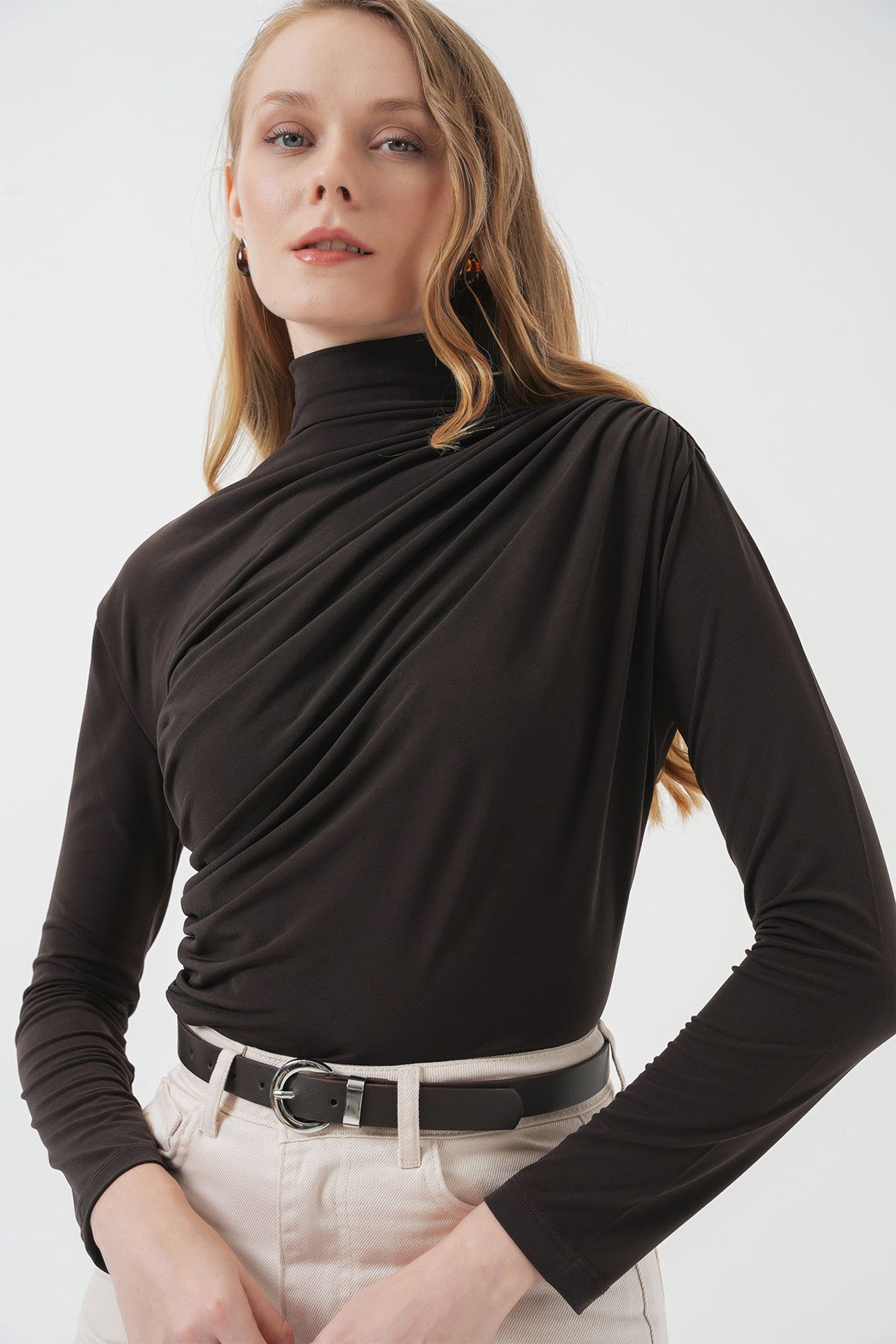 BDART Fitted Turtleneck Blouse with Drape Detail 3