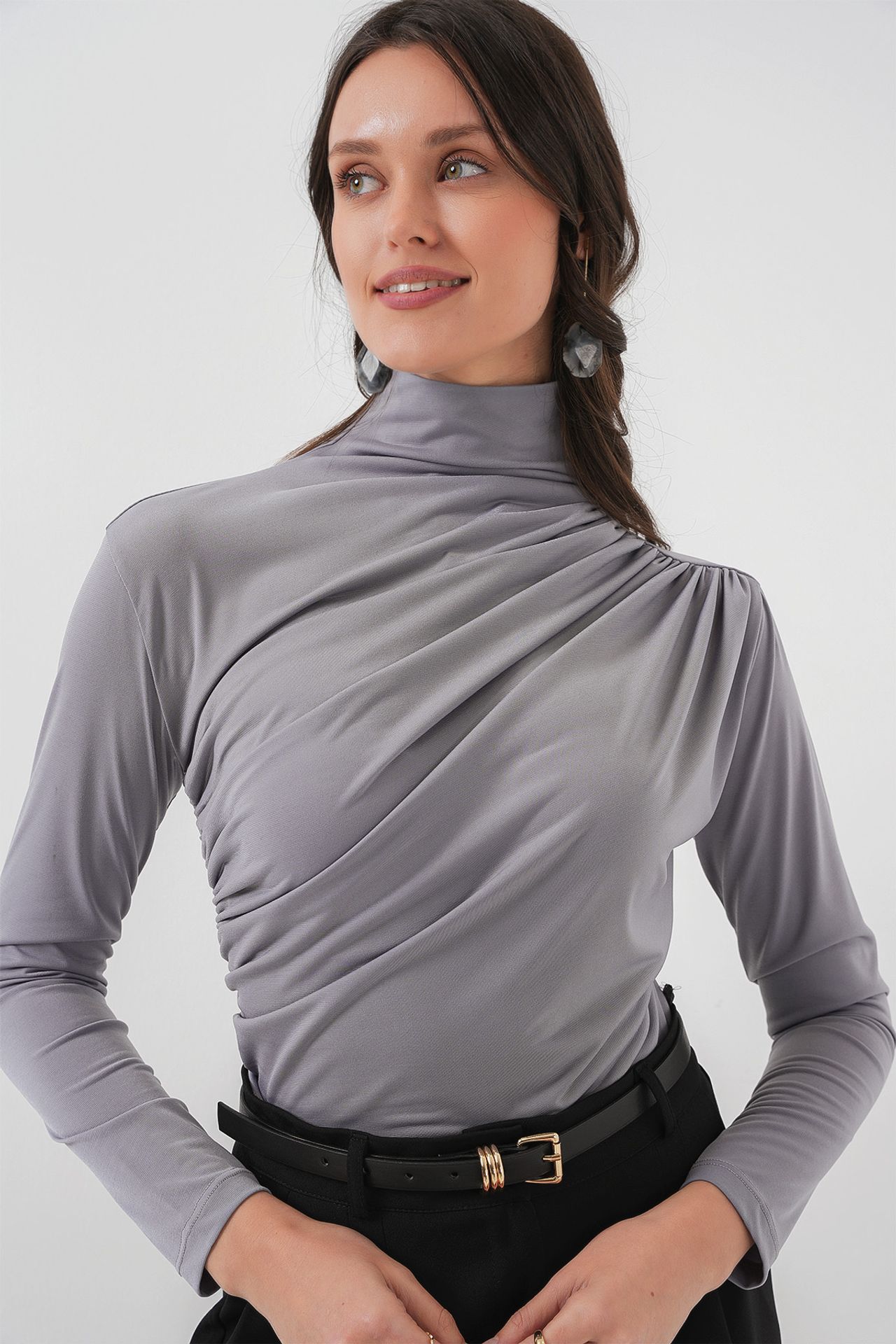 BDART Fitted Turtleneck Blouse with Drape Detail 3