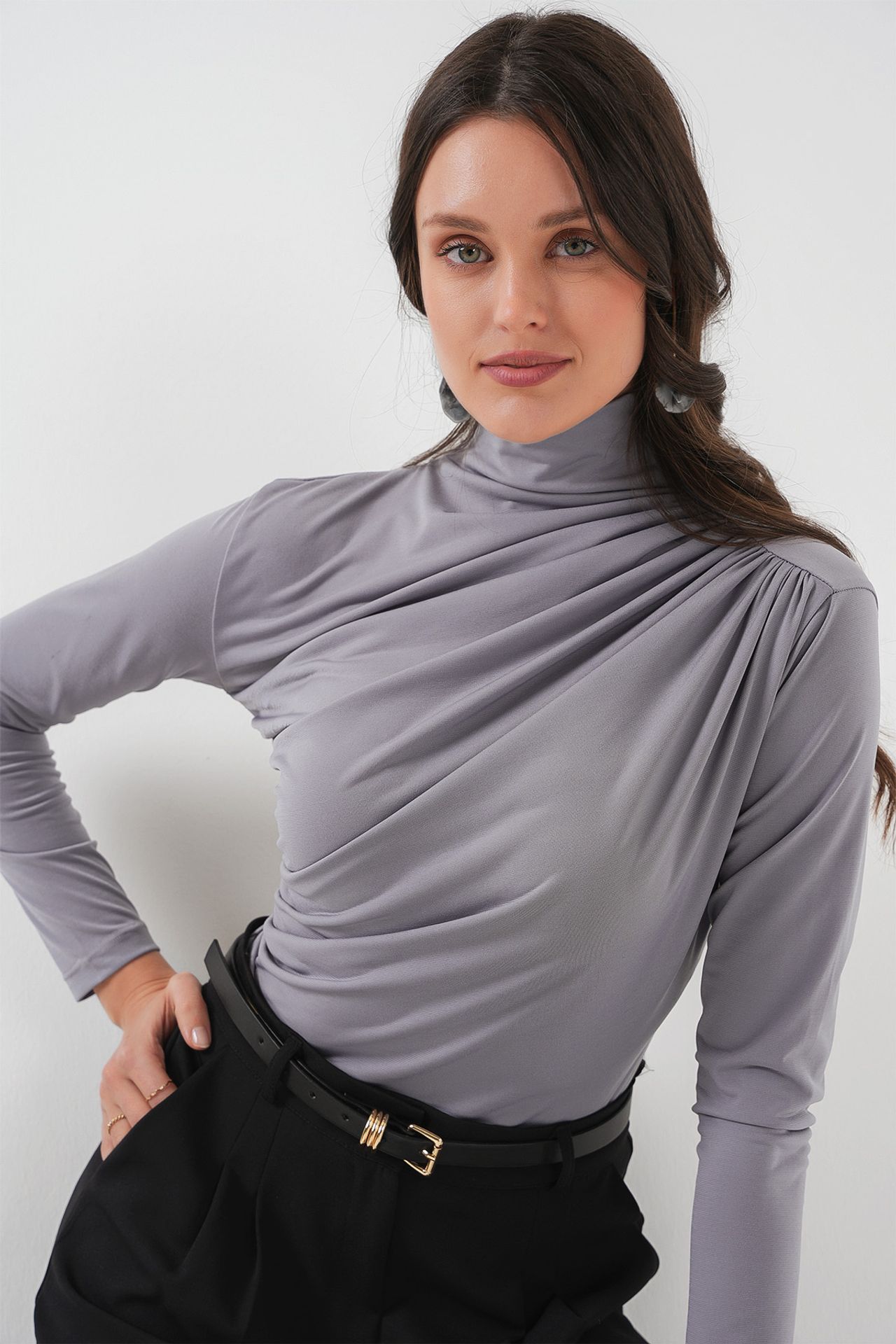 BDART Fitted Turtleneck Blouse with Drape Detail 4