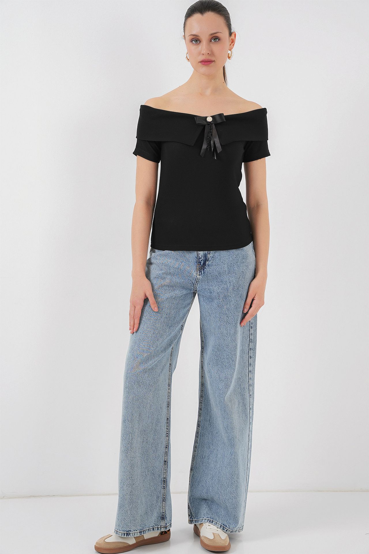 BDART Boat Neck Ribbed Blouse with Bow 2