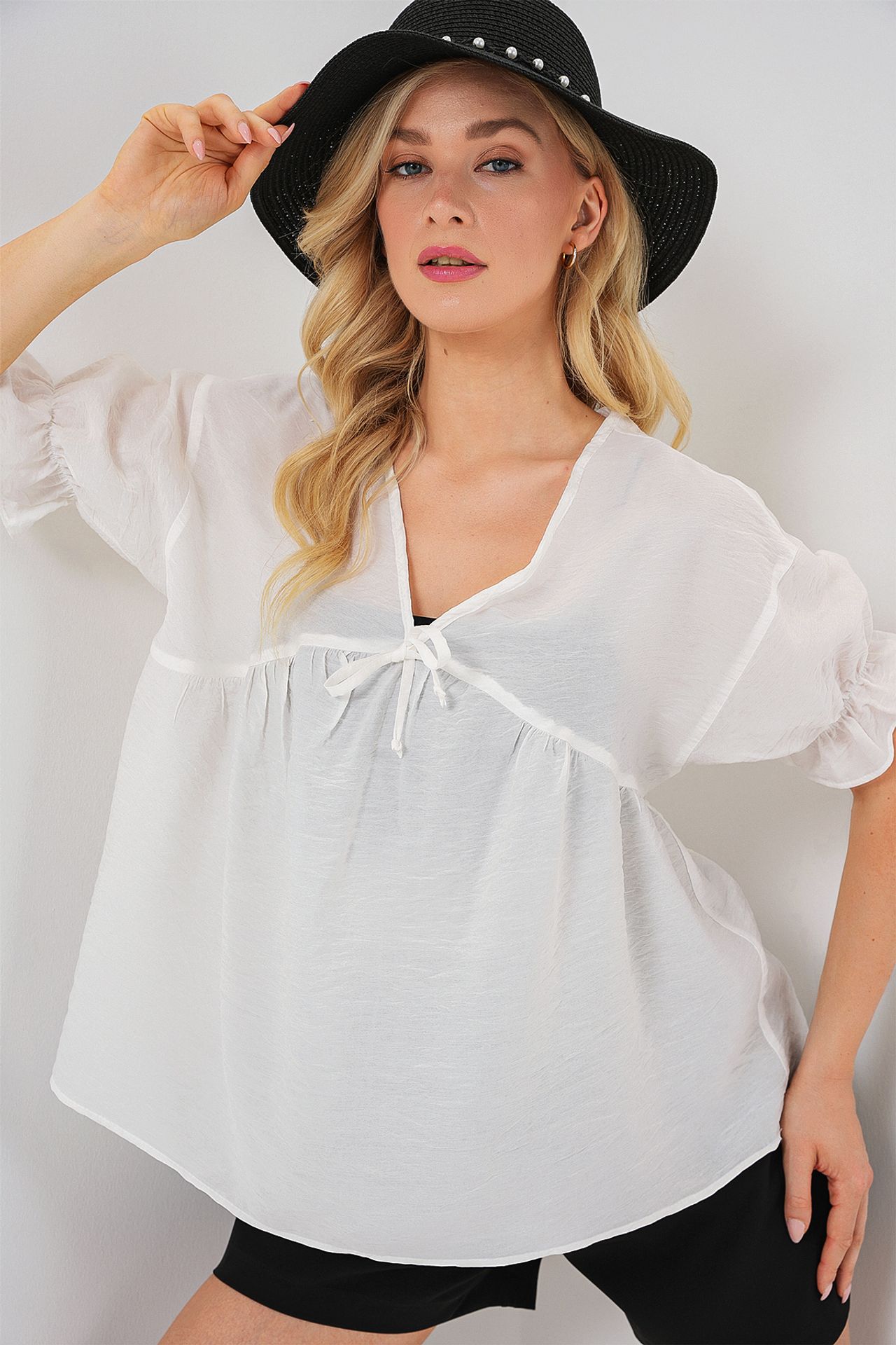 BDART Textured V-Neck Blouse with Bow 1