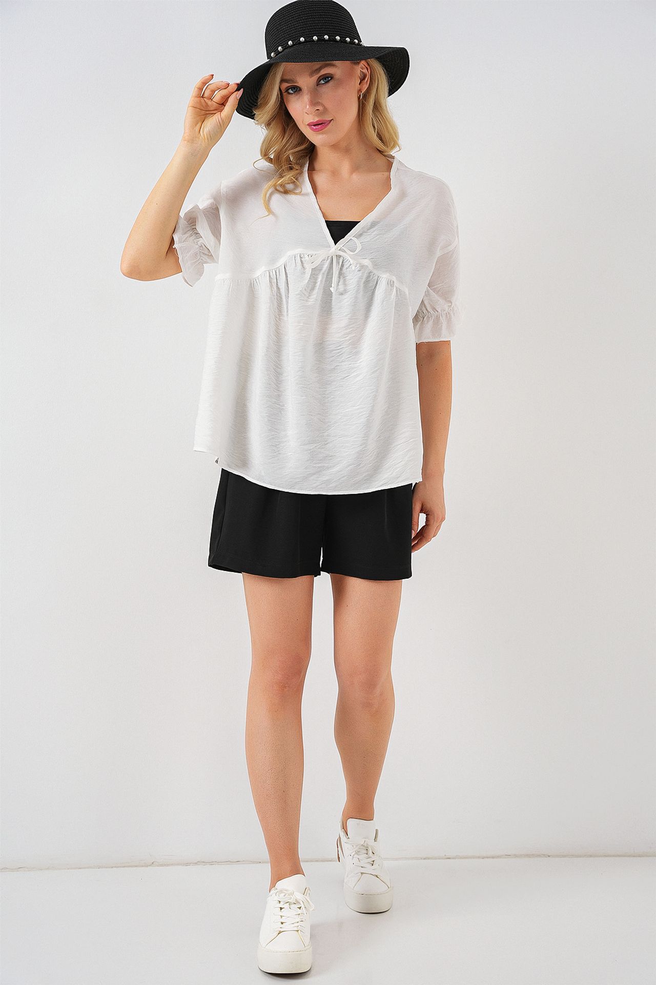 BDART Textured V-Neck Blouse with Bow 2
