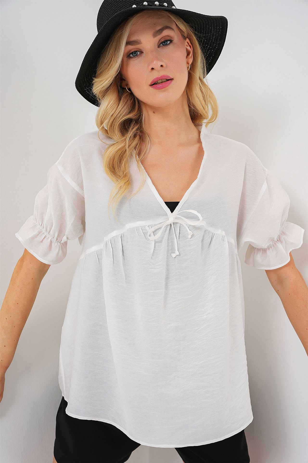BDART Textured V-Neck Blouse with Bow 3