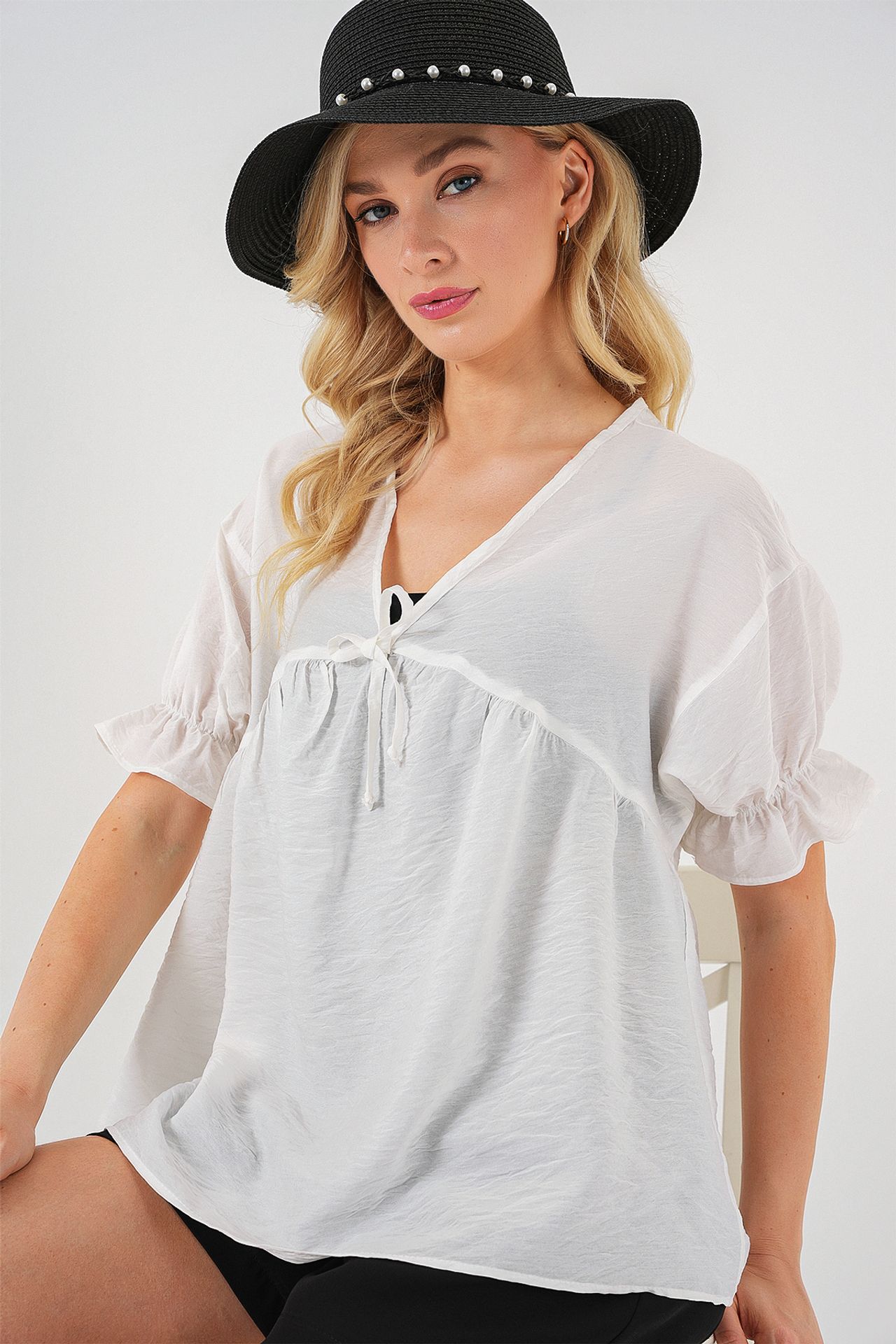 BDART Textured V-Neck Blouse with Bow 4