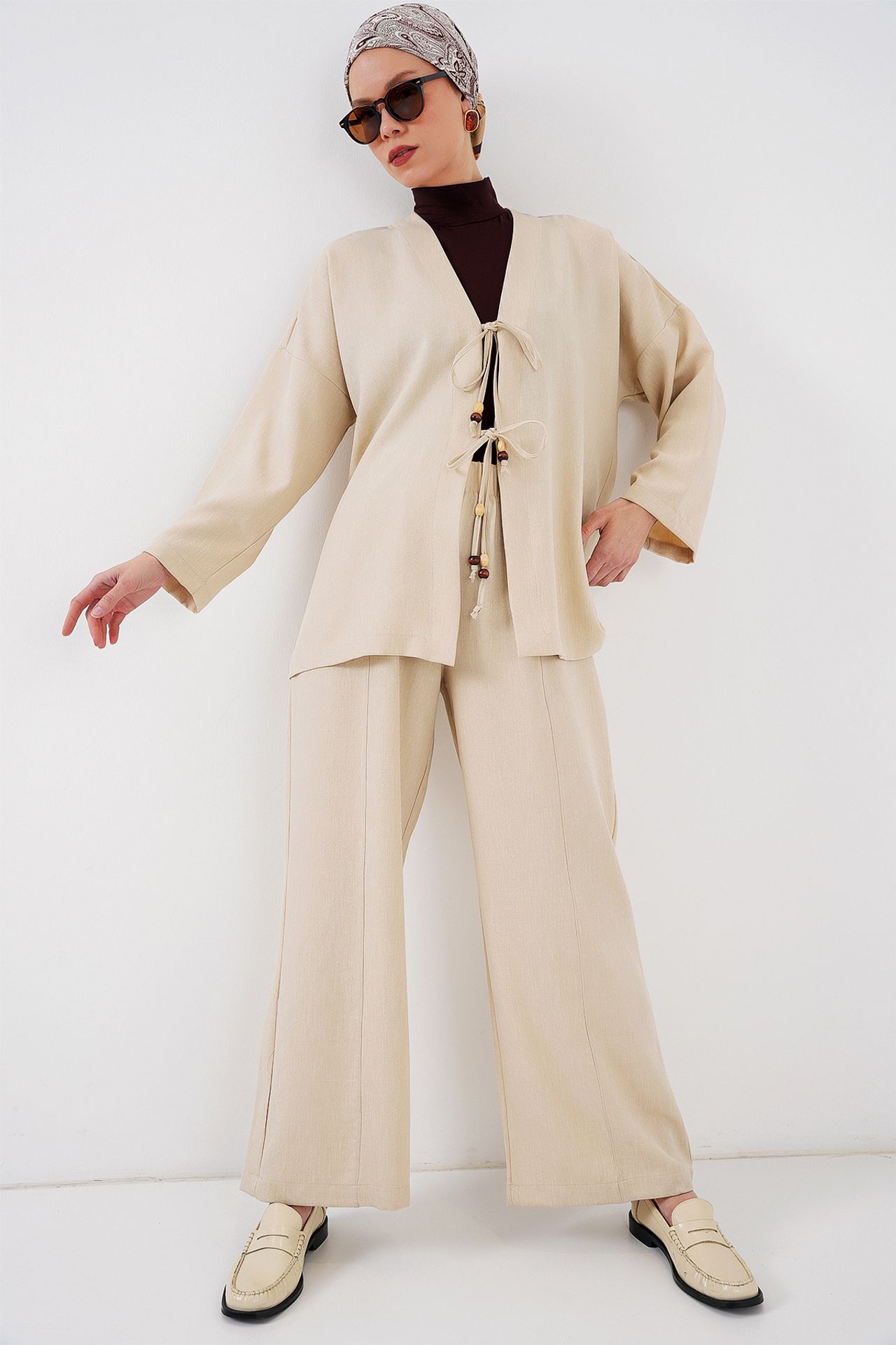 BDART V-Neck Cardigan and Wide Leg Pants Set