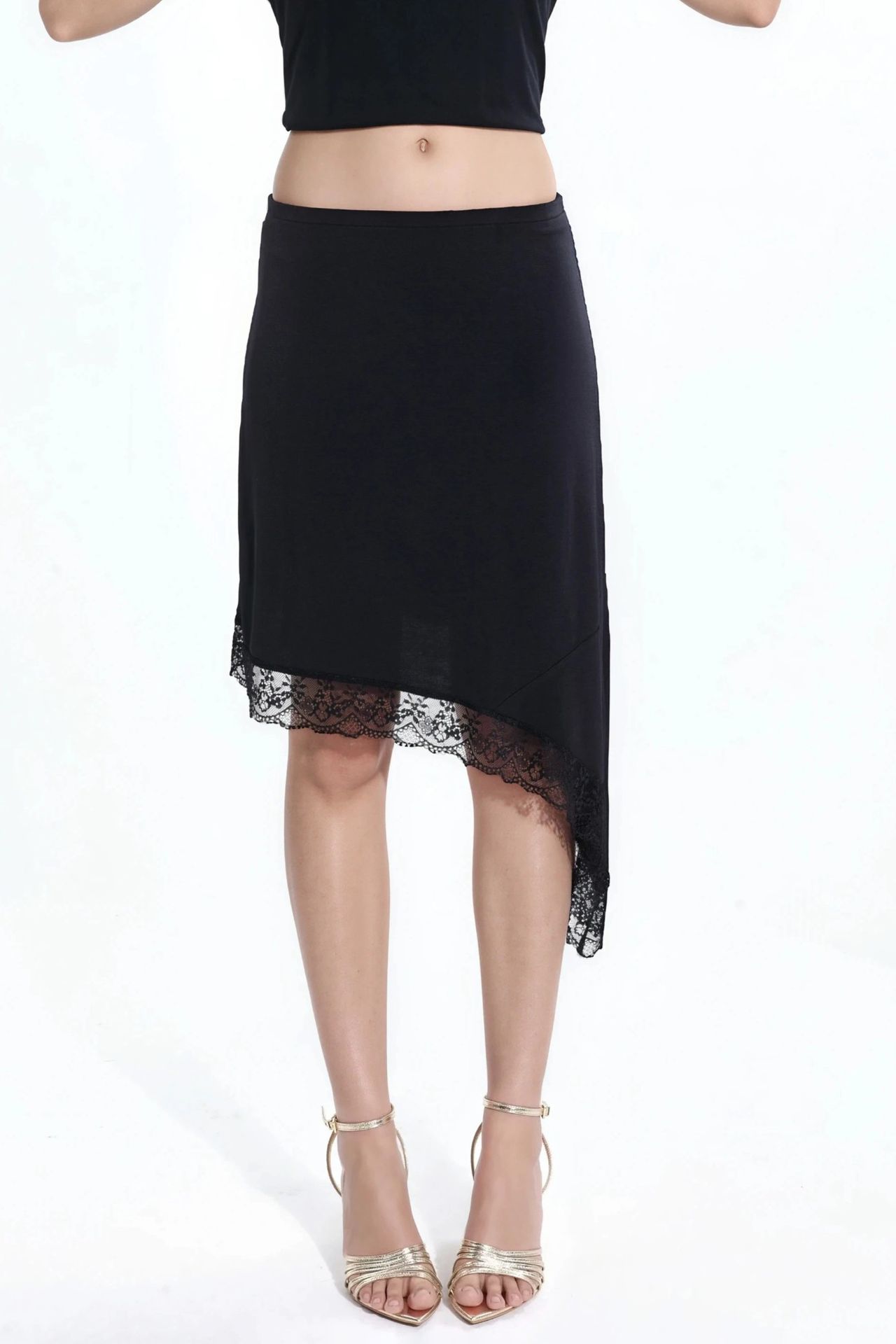 Asymmetric Lace-Trimmed Skirt 2