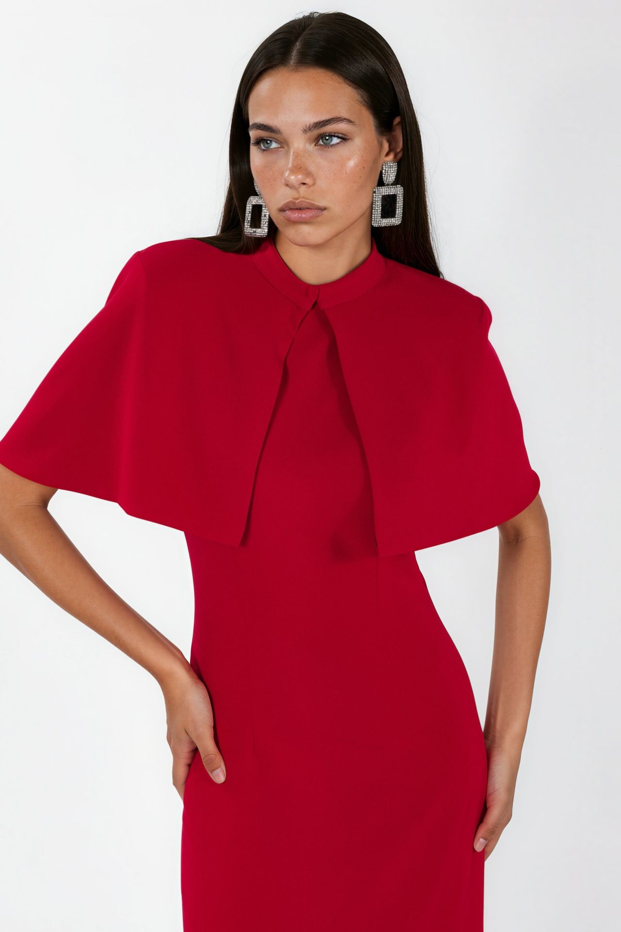 Crew Neck Maxi Dress with Cape Accessory 2