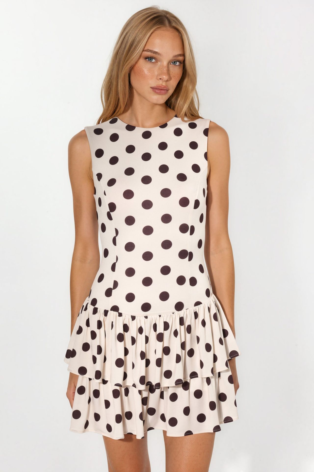 Polka Dot Sleeveless Ruffled Knit Dress with Inner Shorts 7