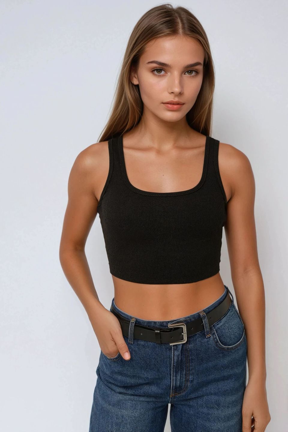 Fitted Crew Neck Cropped Tank Top