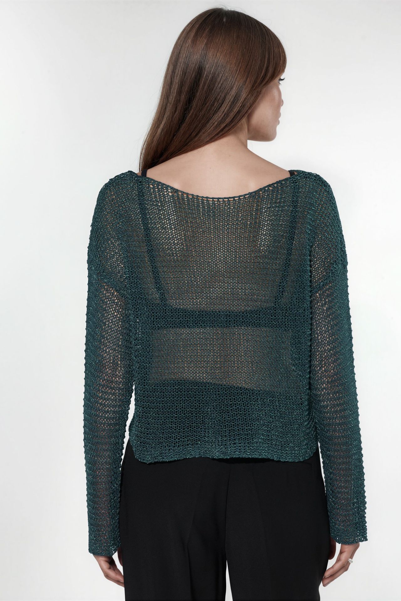 Semi-Sheer Boat Neck Knit Sweater 3