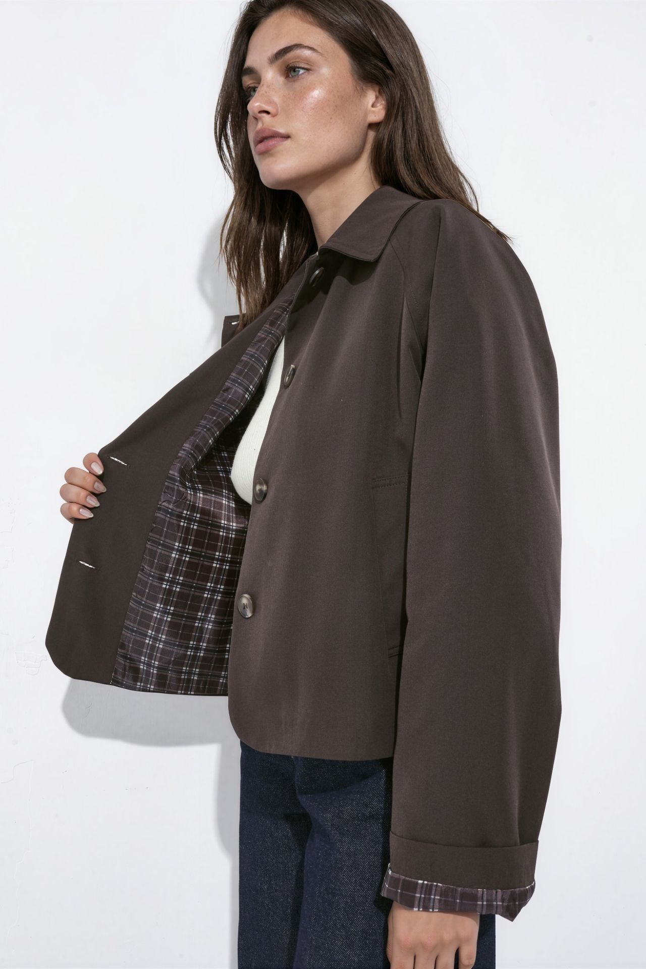 Buttoned Jacket with Plaid Lining 2
