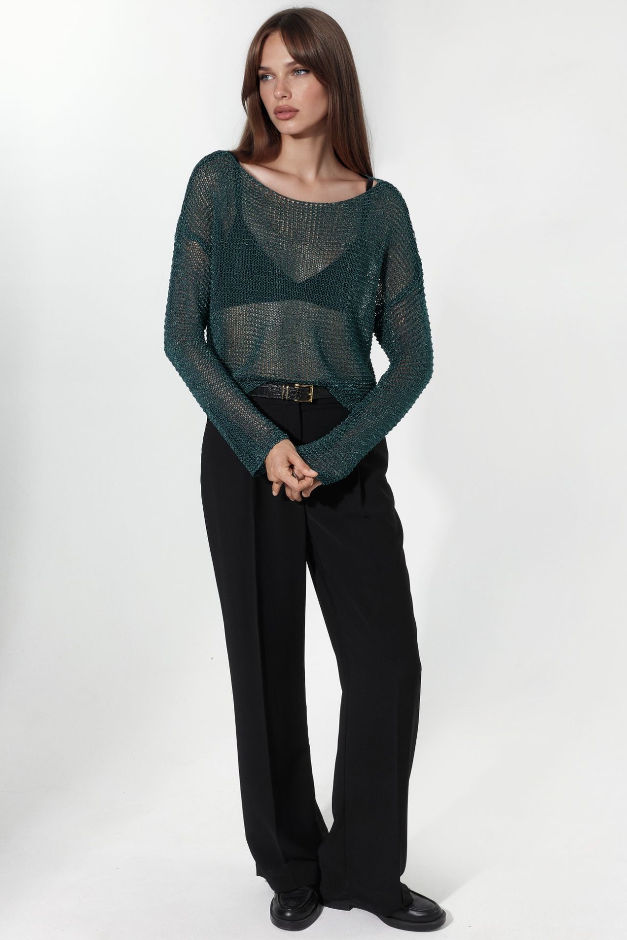 Semi-Sheer Boat Neck Knit Sweater 4