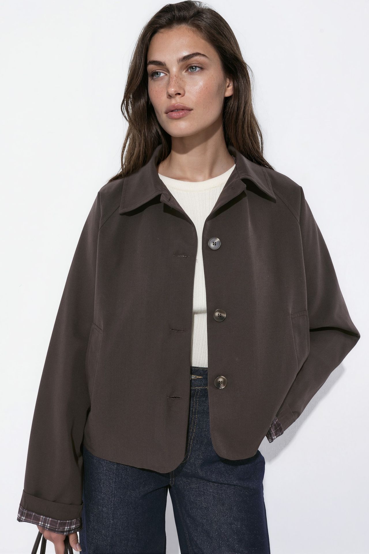 Buttoned Jacket with Plaid Lining 1