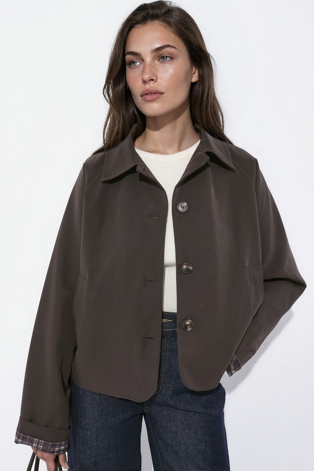 Buttoned Jacket with Plaid Lining