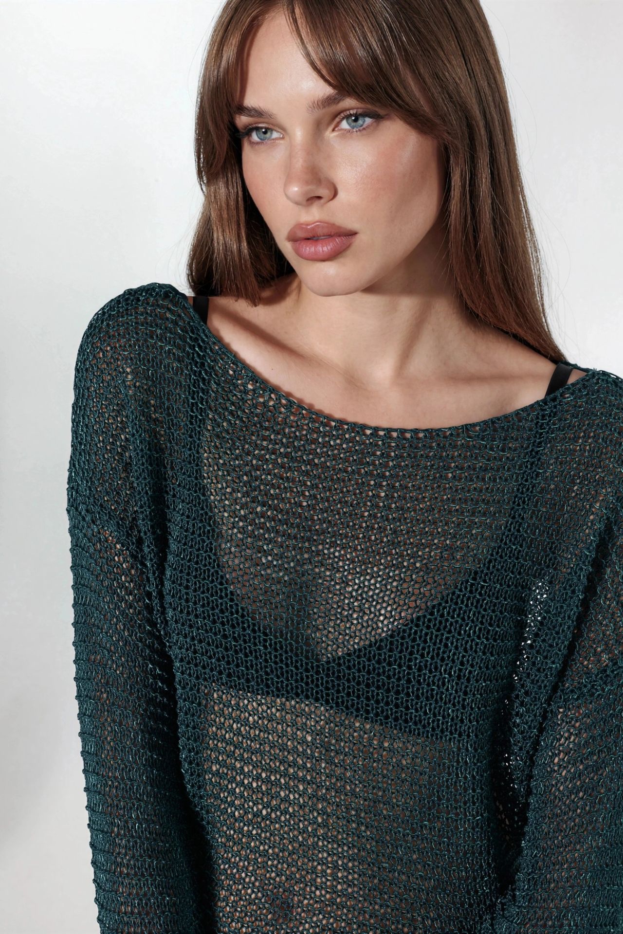 Semi-Sheer Boat Neck Knit Sweater 5