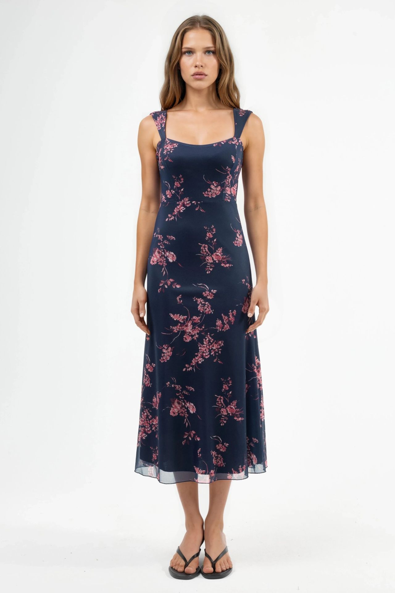 Floral Midi Dress with Heart Collar 6