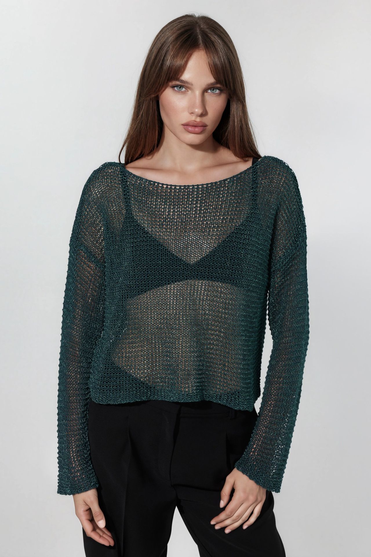 Semi-Sheer Boat Neck Knit Sweater 6