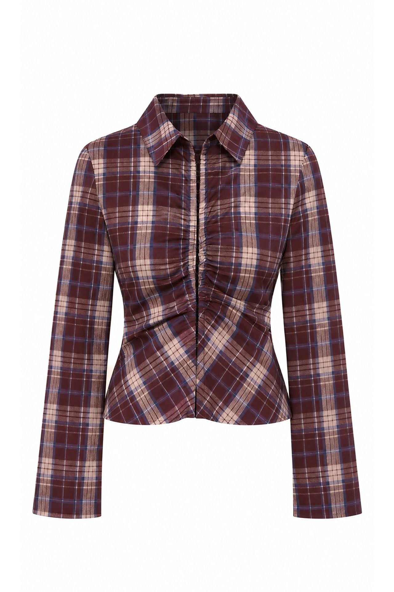 Plaid Fitted Shirt with Hook-and-Eye Detail 7