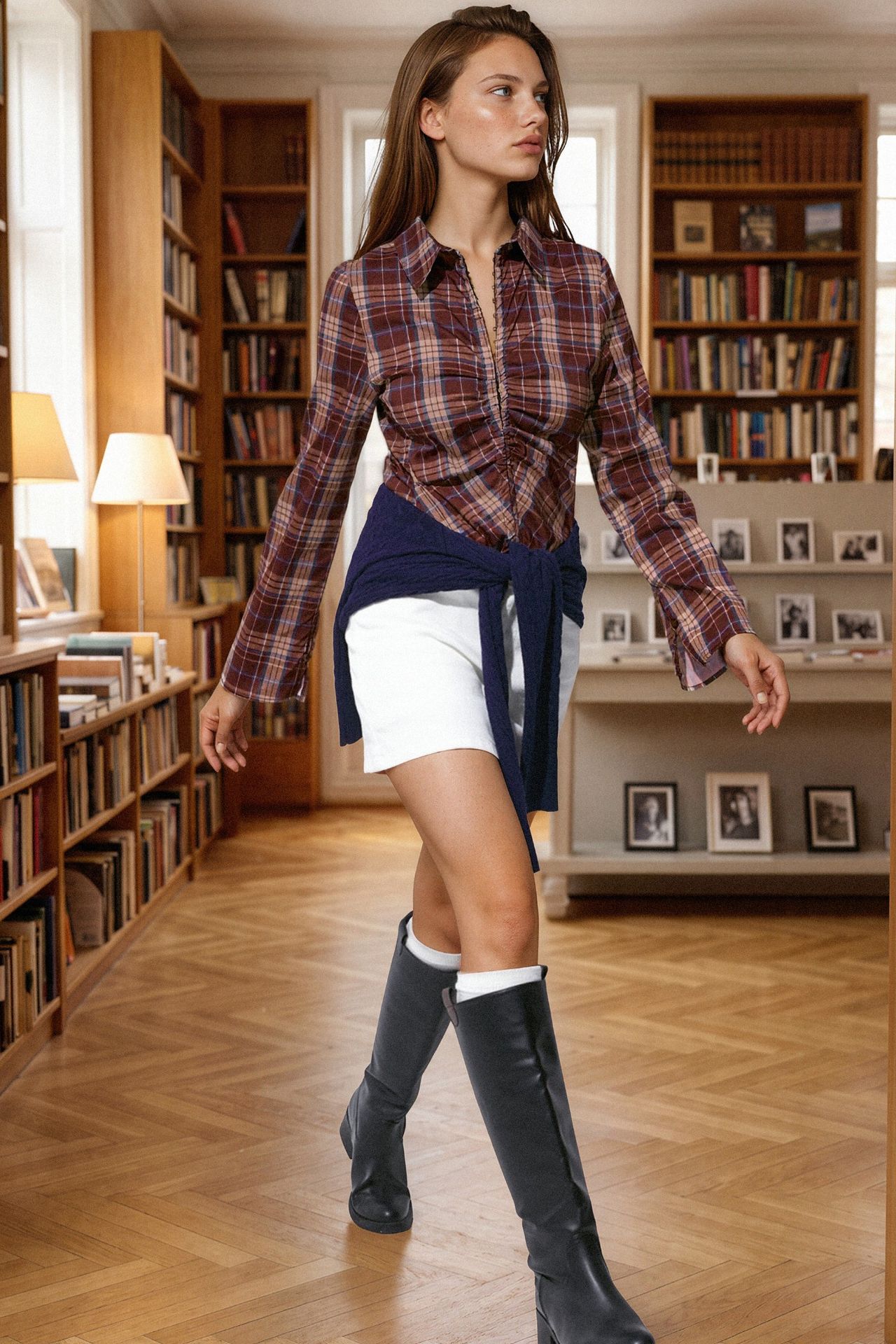Plaid Fitted Shirt with Hook-and-Eye Detail 6