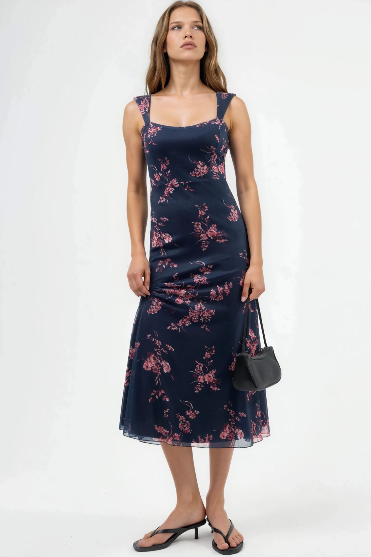 Floral Midi Dress with Heart Collar 1