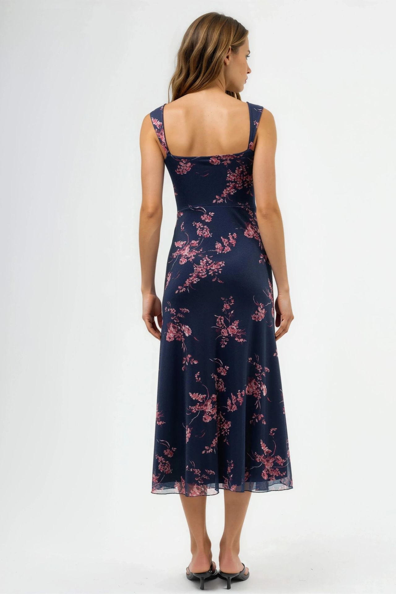 Floral Midi Dress with Heart Collar 4