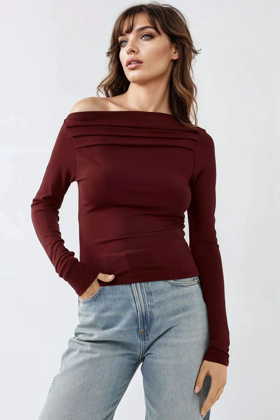 Textured Asymmetrical Collar Drapped Top