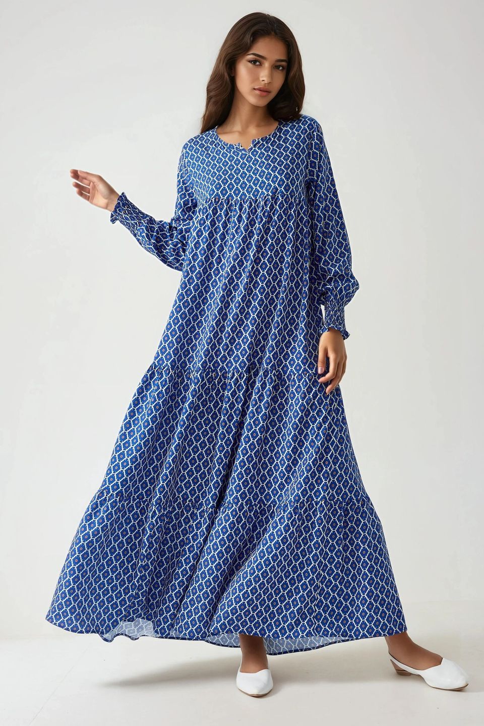 Printed Crew Neck Viscose Maxi Dress
